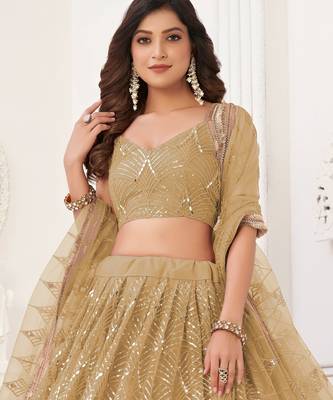 Light Brown Sequins Net  Lehenga Choli 1