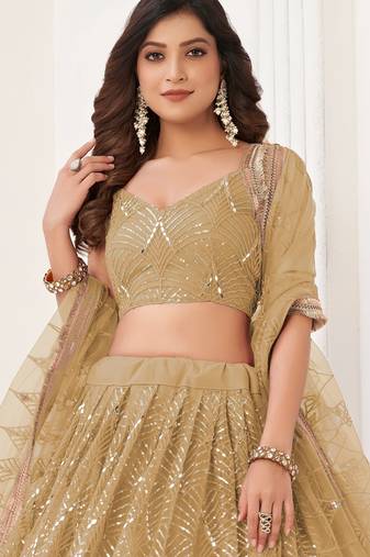 Light Brown Sequins Net  Lehenga Choli