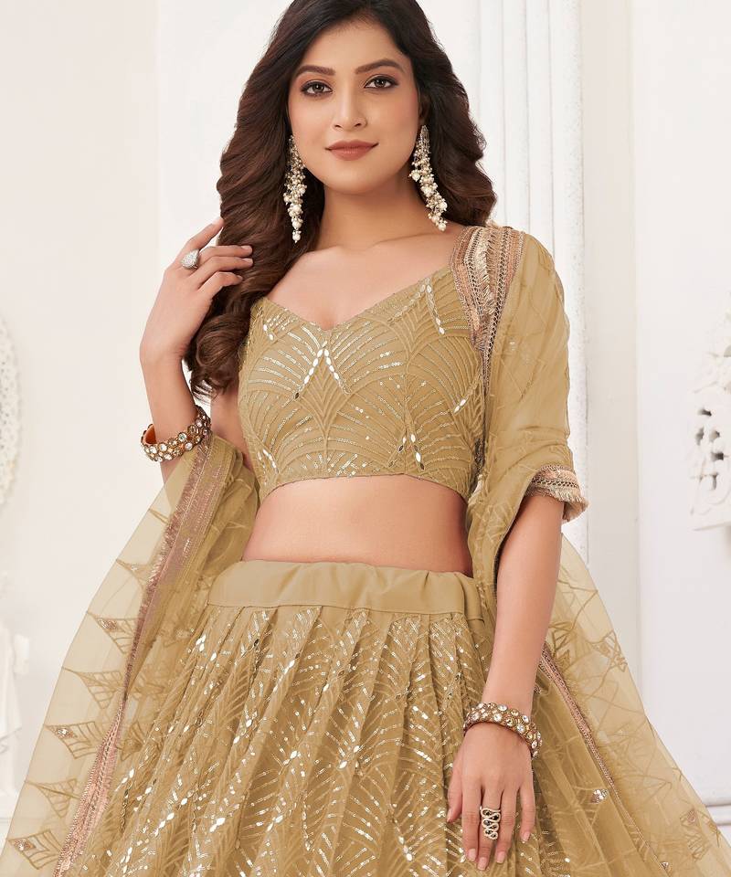 Light Brown Sequins Net  Lehenga Choli