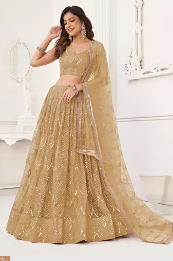 Light Brown Sequins Net  Lehenga Choli