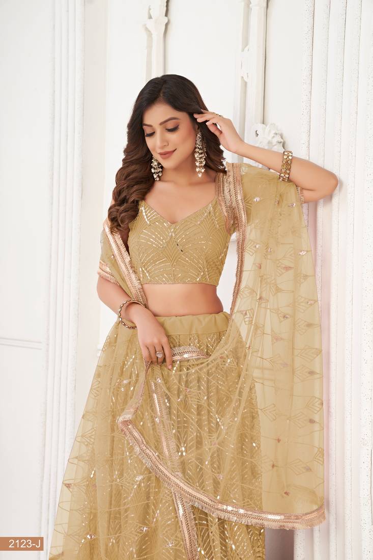 Light Brown Sequins Net  Lehenga Choli