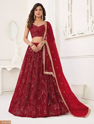 Red With sequins and thread embroidered Lehenga Choli 2