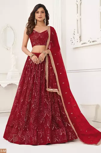 Red With sequins and thread embroidered Lehenga Choli