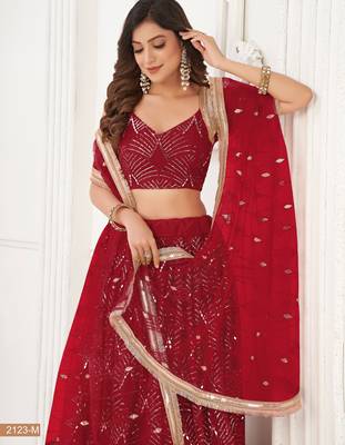 Red With sequins and thread embroidered Lehenga Choli 4