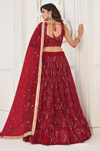 Red With sequins and thread embroidered Lehenga Choli