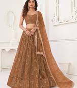 Dark Brown Net With sequins and thread embroidered  Lehenga Choli