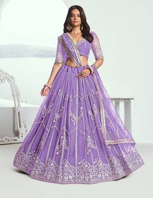 Women's Purple Embroidered Party Wear Lehenga Choli 1