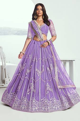 Eilara Women's Purple Embroidered Party Wear Lehenga Choli
