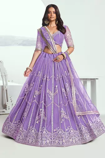 Eilara Women's Purple Embroidered Party Wear Lehenga Choli