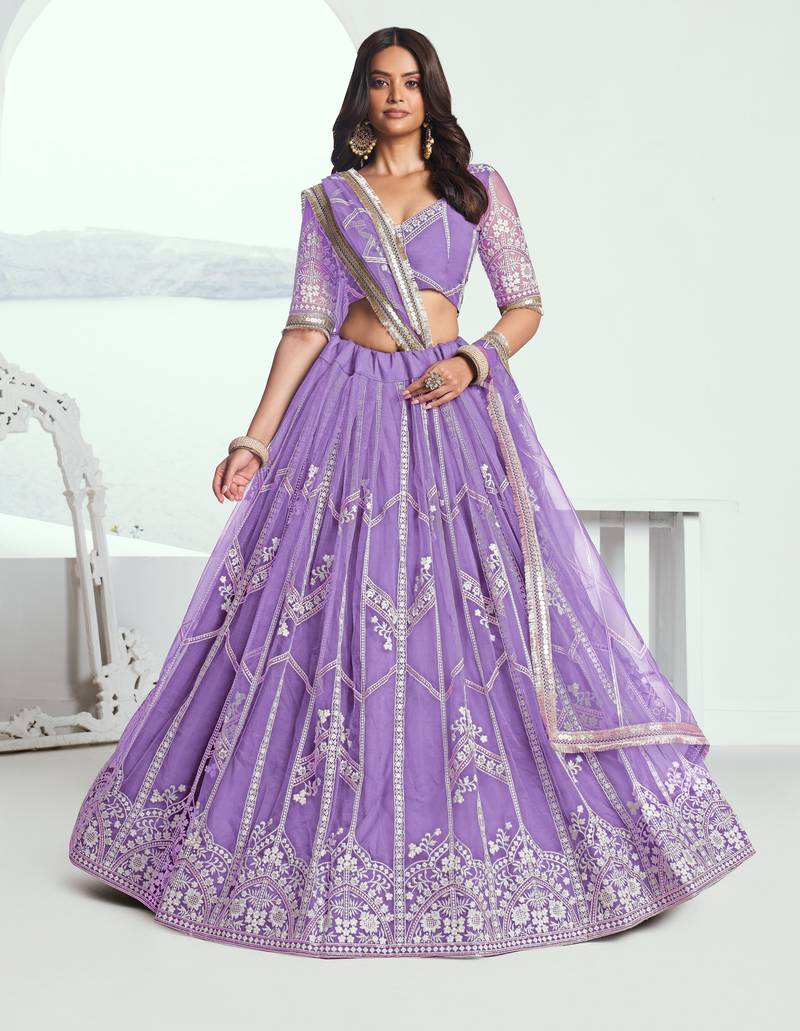 Eilara Women's Purple Embroidered Party Wear Lehenga Choli