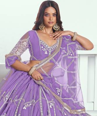 Women's Purple Embroidered Party Wear Lehenga Choli 2
