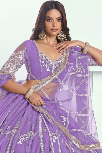 Women's Purple Embroidered Party Wear Lehenga Choli
