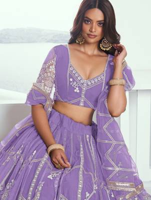 Women's Purple Embroidered Party Wear Lehenga Choli 3