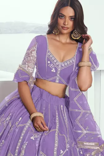 Women's Purple Embroidered Party Wear Lehenga Choli