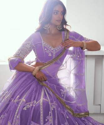 Women's Purple Embroidered Party Wear Lehenga Choli 4
