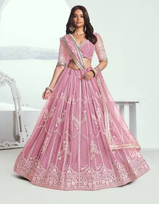 Pink Embroidered Party Wear Lehenga Choli 1