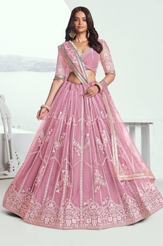 Pink Embroidered Party Wear Lehenga Choli