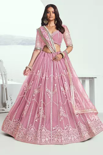 Pink Embroidered Party Wear Lehenga Choli