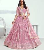 Pink Embroidered Party Wear Lehenga Choli