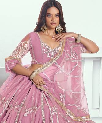 Pink Embroidered Party Wear Lehenga Choli 2