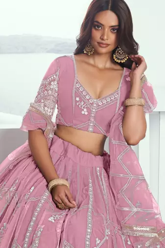Pink Embroidered Party Wear Lehenga Choli