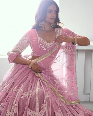 Pink Embroidered Party Wear Lehenga Choli 4