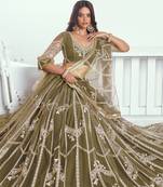 Olive Green Embroidered Party Wear Lehenga Choli