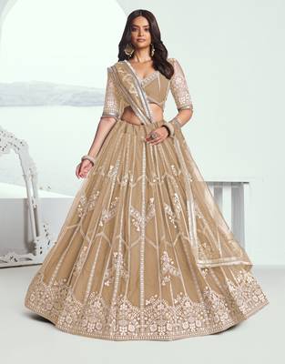 Beige Embroidered Party Wear Lehenga Choli 1