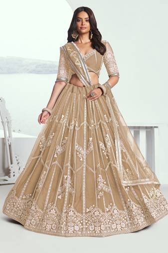 Beige Embroidered Party Wear Lehenga Choli