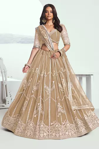 Beige Embroidered Party Wear Lehenga Choli