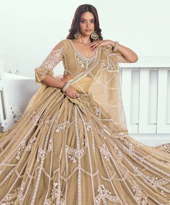 Beige Embroidered Party Wear Lehenga Choli 2