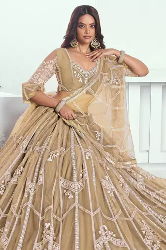 Beige Embroidered Party Wear Lehenga Choli