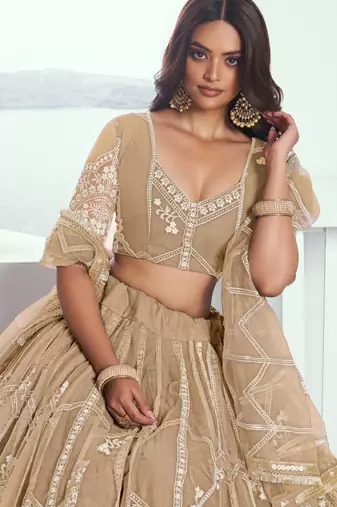 Beige Embroidered Party Wear Lehenga Choli