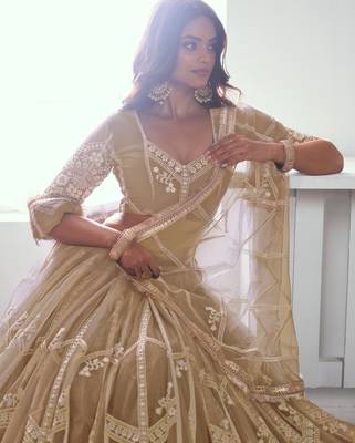 Beige Embroidered Party Wear Lehenga Choli 4