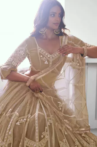 Beige Embroidered Party Wear Lehenga Choli