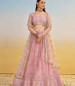 Baby Pink Thread Embroidery Net Lehenga Choli With Dupatta
