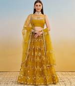 Mustard yellow net with sequin & thread embroidery Lehenga Choli