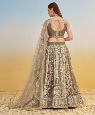 Ivory net lehenga with sequins and thread embroidery work 5