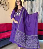 Purple embroidered long kurta bottom set with dupatta