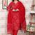 Women's cotton febric hand block red bandhej printed straight kurti pant with dupatta set