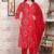 Women's cotton febric hand block red bandhej printed straight kurti pant with dupatta set