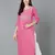Women pink cotton leheriya embroidered straight kurta