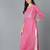 Women pink cotton leheriya embroidered straight kurta