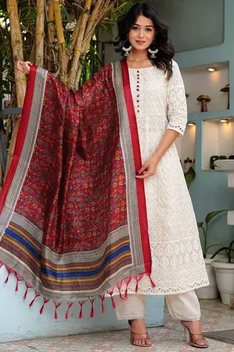 Premium quality beautiful pure cotton anarkali suit set with anrakha style
