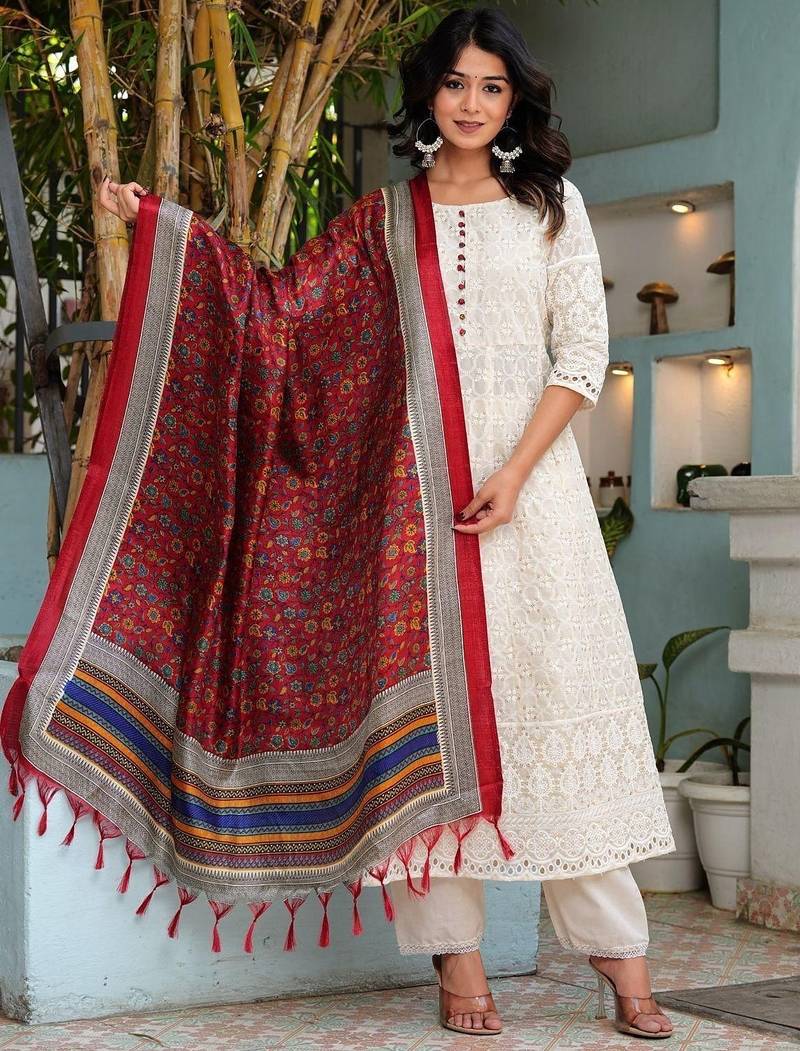 Premium quality beautiful pure cotton anarkali suit set with anrakha style