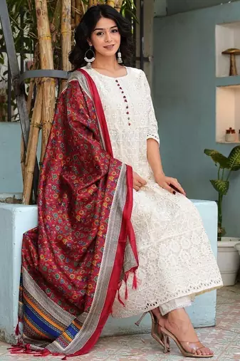 Premium quality beautiful pure cotton anarkali suit set with anrakha style