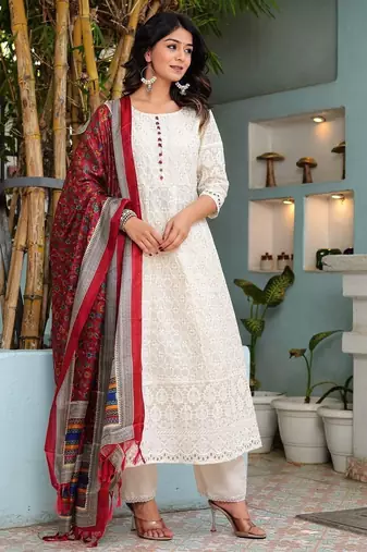 Premium quality beautiful pure cotton anarkali suit set with anrakha style