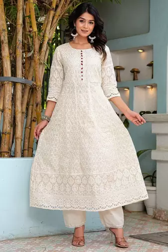 Premium quality beautiful pure cotton anarkali suit set with anrakha style