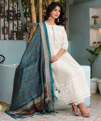 Premium quality beautiful pure cotton anarkali suit set with anrakha style 2