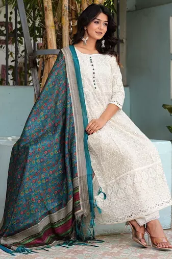 Premium quality beautiful pure cotton anarkali suit set with anrakha style